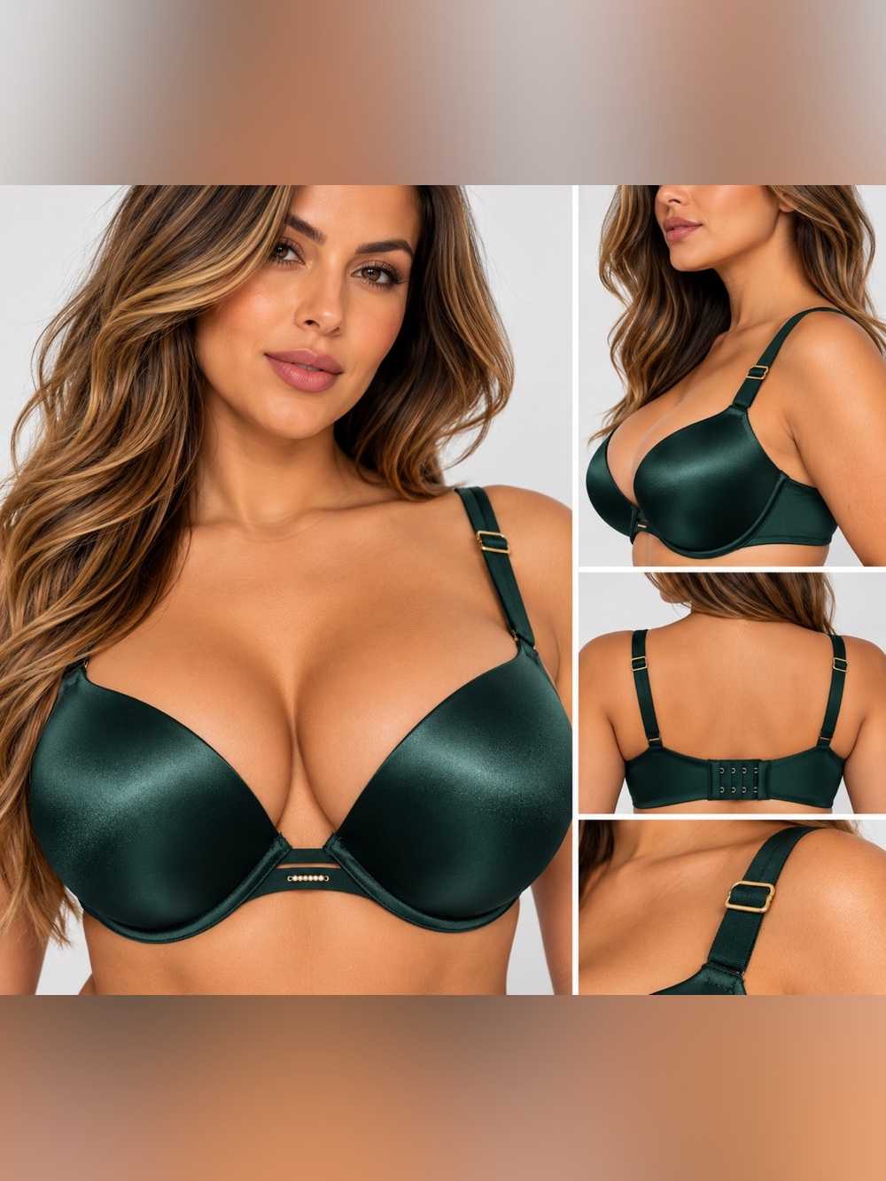 Victoria's Secret Satin Plunge Bra in Emerald Green Sz 38B PUSHUP NWT